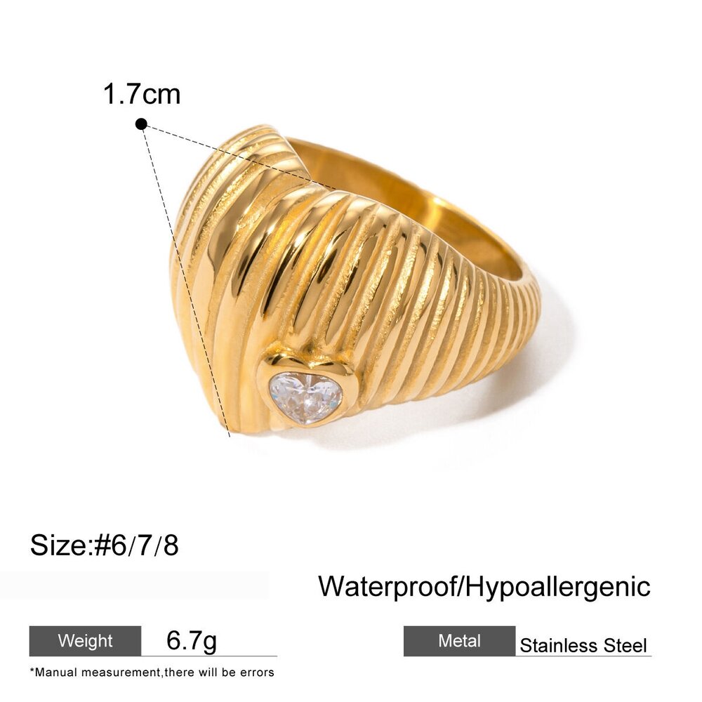 1 Piece Classic Retro Style Conch Shape Stainless Steel Gold Inlay Zircons Women's Single Ring Picture2
