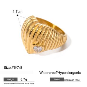 1 Piece Classic Retro Style Conch Shape Stainless Steel Gold Inlay Zircons Women's Single Ring h5 Picture2