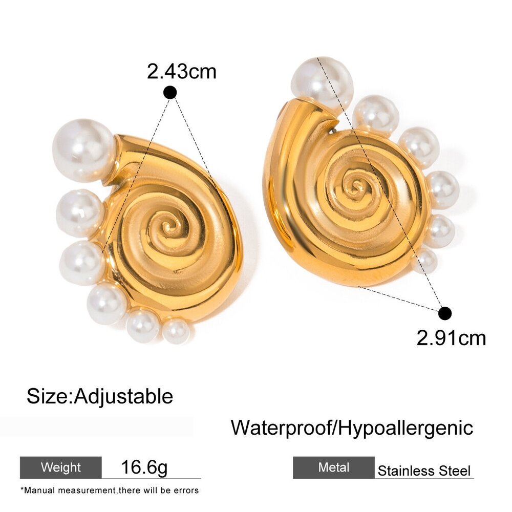 Persönlichkeit Stil 18 Karat Gold Edelstahl Conch Halbkreis Perle Ohrringe Mit Linken Und Rechten Seiten Schmuck