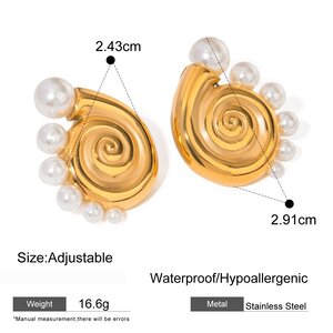 Persönlichkeit Stil 18 Karat Gold Edelstahl Conch Halbkreis Perle Ohrringe Mit Linken Und Rechten Seiten Schmuck h5