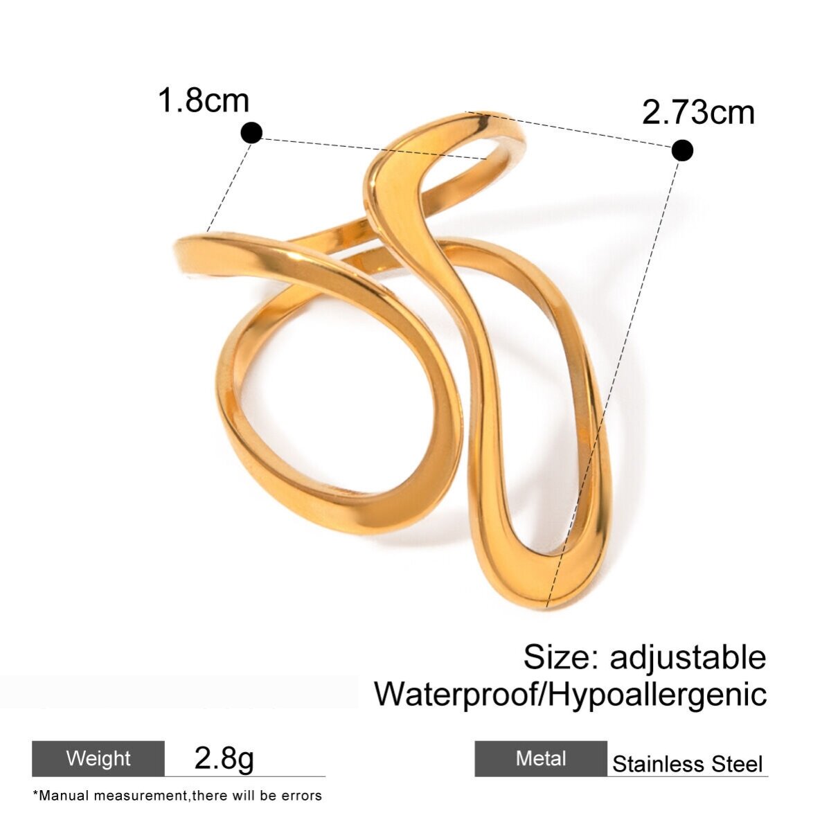 1 Piece Simple Style Geometric Stainless Steel  Gold Plated Women's Adjustable Rings Picture2