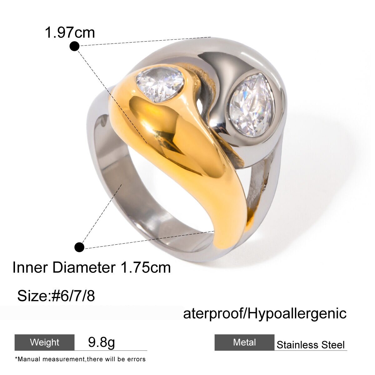 1 Piece Retro Luxurious Style Chunky Droplet Shape Titanium Steel  Gold Inlay Zircons Women's Single Ring Picture2