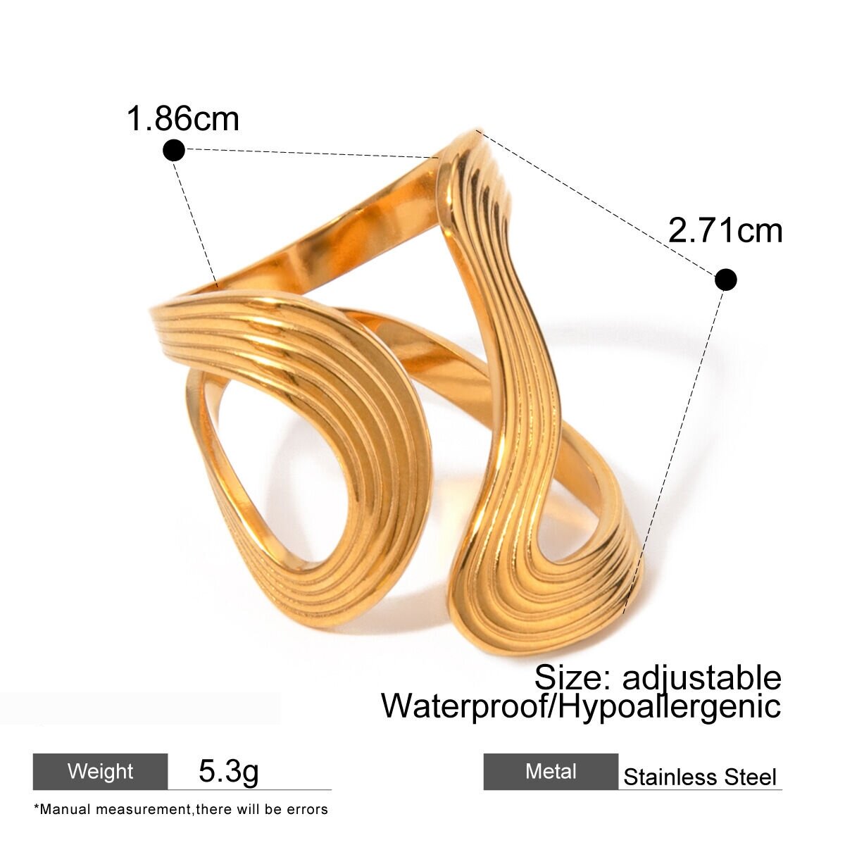 1 Piece Simple Style Irregular Geometric Stainless Steel  Gold Plated Women's Adjustable Rings h5 Picture2