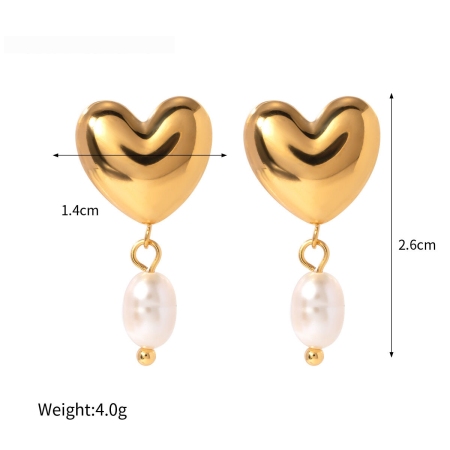  stijl  goud roestvrij staal glanzend hartvormig ontwerp zoetwaterparel oorbellen trendy persoonlijkheid oor sieraden 