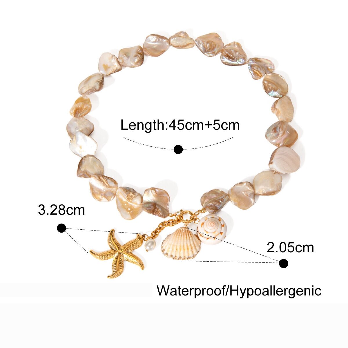   Internet  New Fashion Necklace  Gold Stainless Steel Whole String Shell String Starfish Pearl Pendant Necklace 