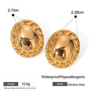 Style Gold Stainless Steel Middle Smooth Hemp Rope Edge Round Earrings Stainless Steel Anti-Allergic Jewelry h5