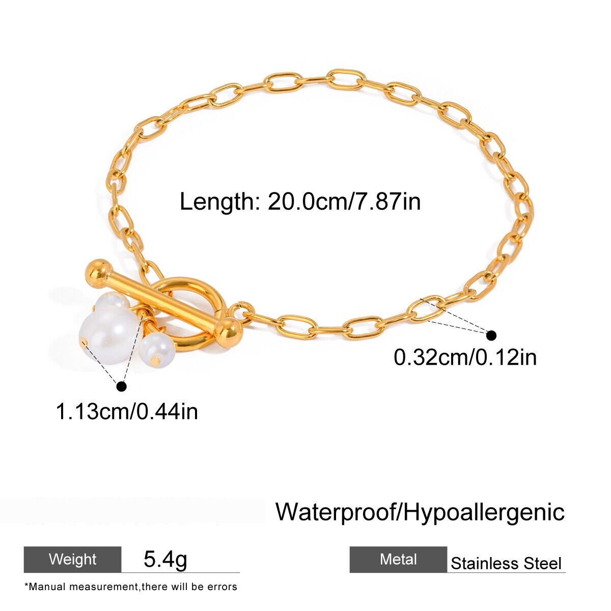 1 Piece Simple Series Sweet Geometric Stainless Steel  Gold Plated Artificial Pearl Women Charm Bracelets Picture2
