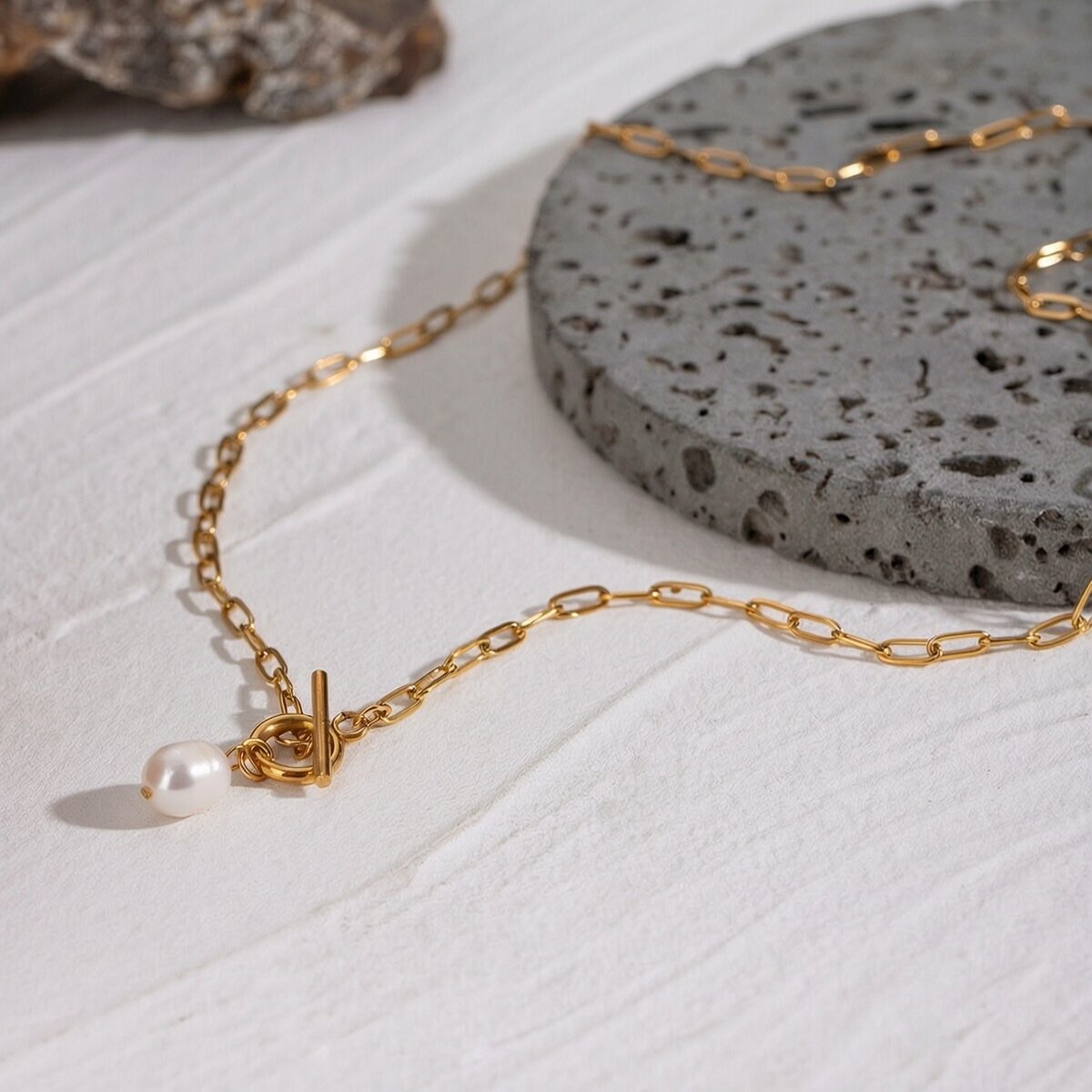 1 Pezzo Semplice Serie Classica Geometrica In Acciaio Inossidabile Placcato Oro 18K Perla Artificiale Donne Collane Con Ciondolo h5 