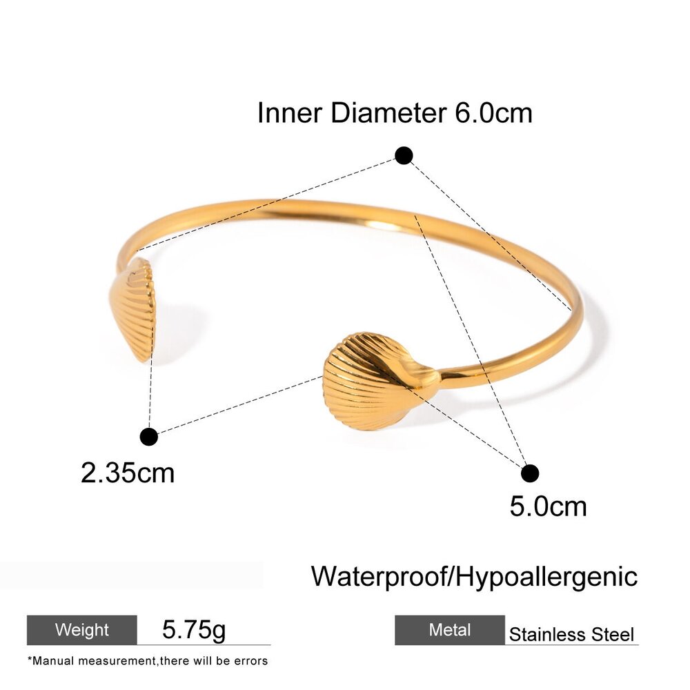 Cross-Border Style Temperament Gold Stainless Steel Small Scallop Simple Open Bracelet Jewelry Female