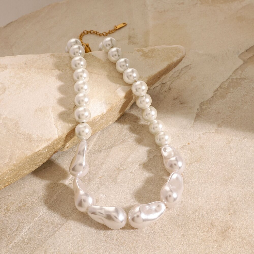 1 Piece Classic Series Elegant Beads Stainless Steel Gold Plated Artificial Pearl Women Beaded Necklaces