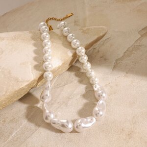 1 Piece Classic Series Elegant Beads Stainless Steel Gold Plated Artificial Pearl Women Beaded Necklaces h5