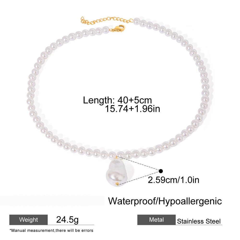 1 Stück Simple Series Retro Beads Edelstahl 18 Karat Vergoldete Kunstperle Damen Anhänger Halsketten Bild2