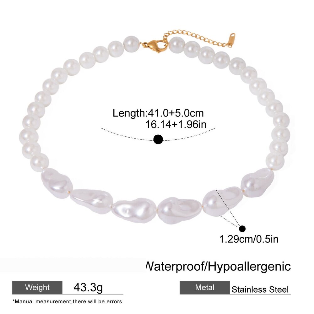 1 Piece Classic Series Elegant Beads Stainless Steel Gold Plated Artificial Pearl Women Beaded Necklaces Picture2
