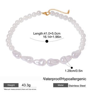 1 Piece Classic Series Elegant Beads Stainless Steel Gold Plated Artificial Pearl Women Beaded Necklaces h5 Picture2