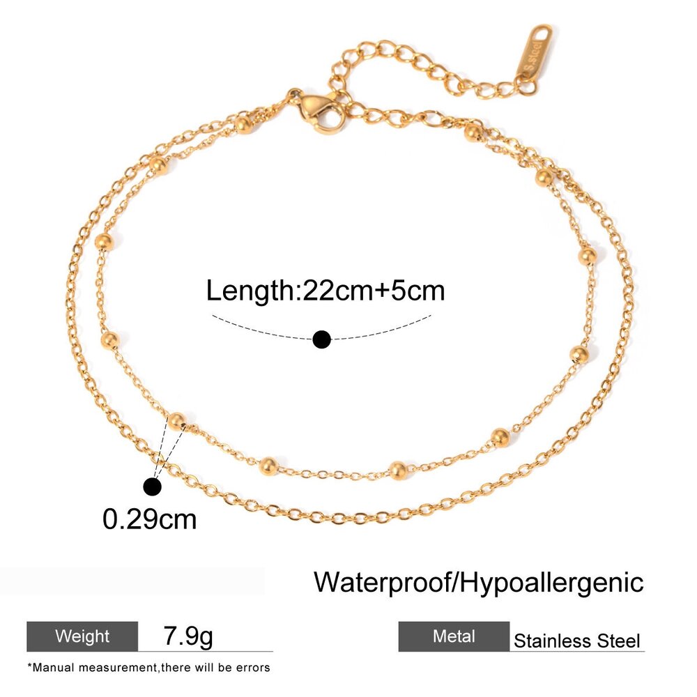Accessories New Niche Fashion All-Match Gold Stainless Steel Double-Layer Round Bead Chain Anklet Jewelry Female