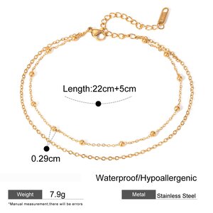 Accessories New Niche Fashion All-Match Gold Stainless Steel Double-Layer Round Bead Chain Anklet Jewelry Female h5