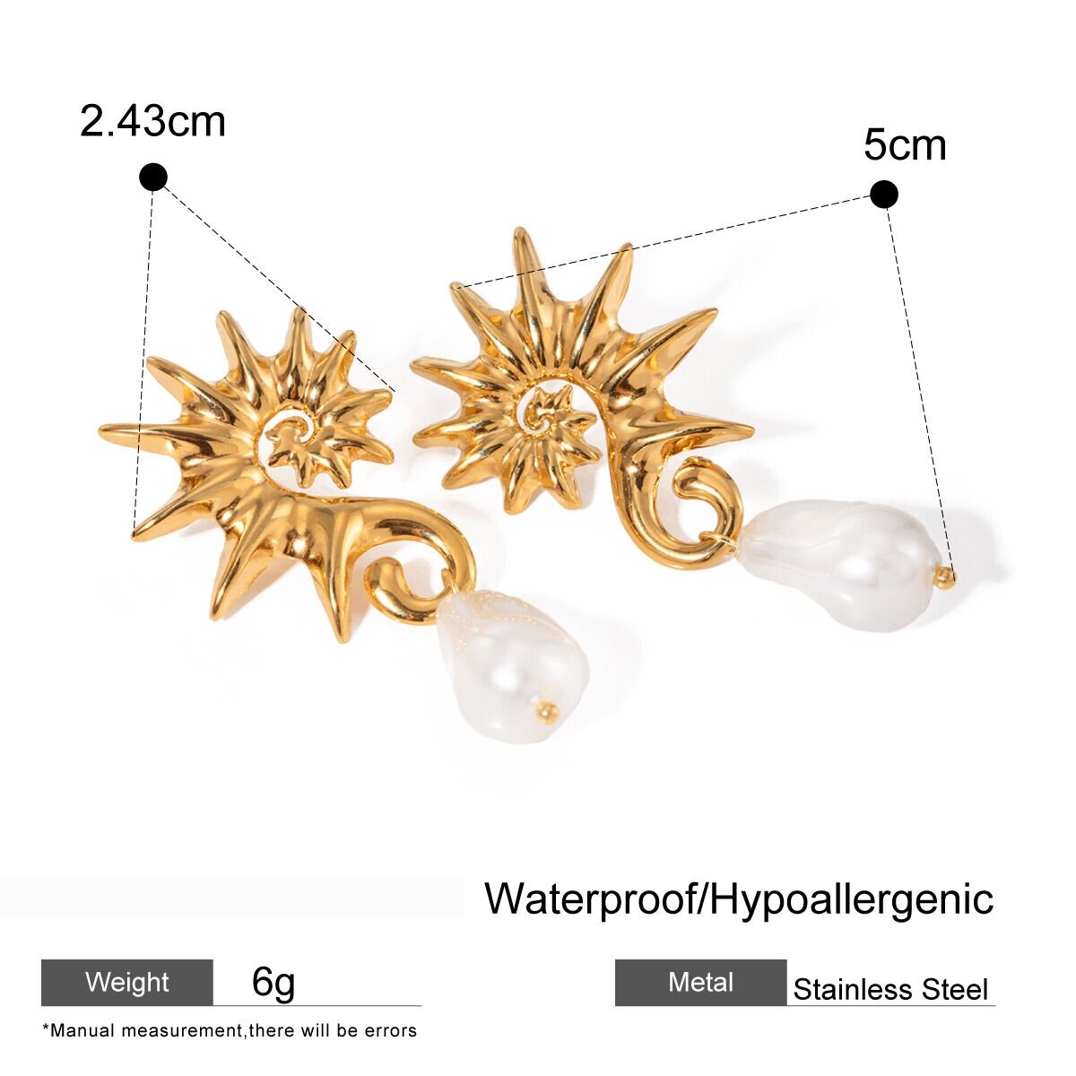  Cross-Border  Style  Gold Stainless Steel Seahorse Thread-Shaped Hanging Special-Shaped Pearl Earrings Earrings Jewelry  