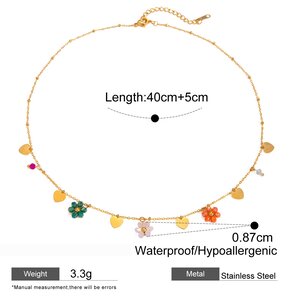 Cross-Border Style Gold Stainless Steel Colored Glass Beads Flower Shape Plus Love Pendant Round Bead Chain Jewelry h5