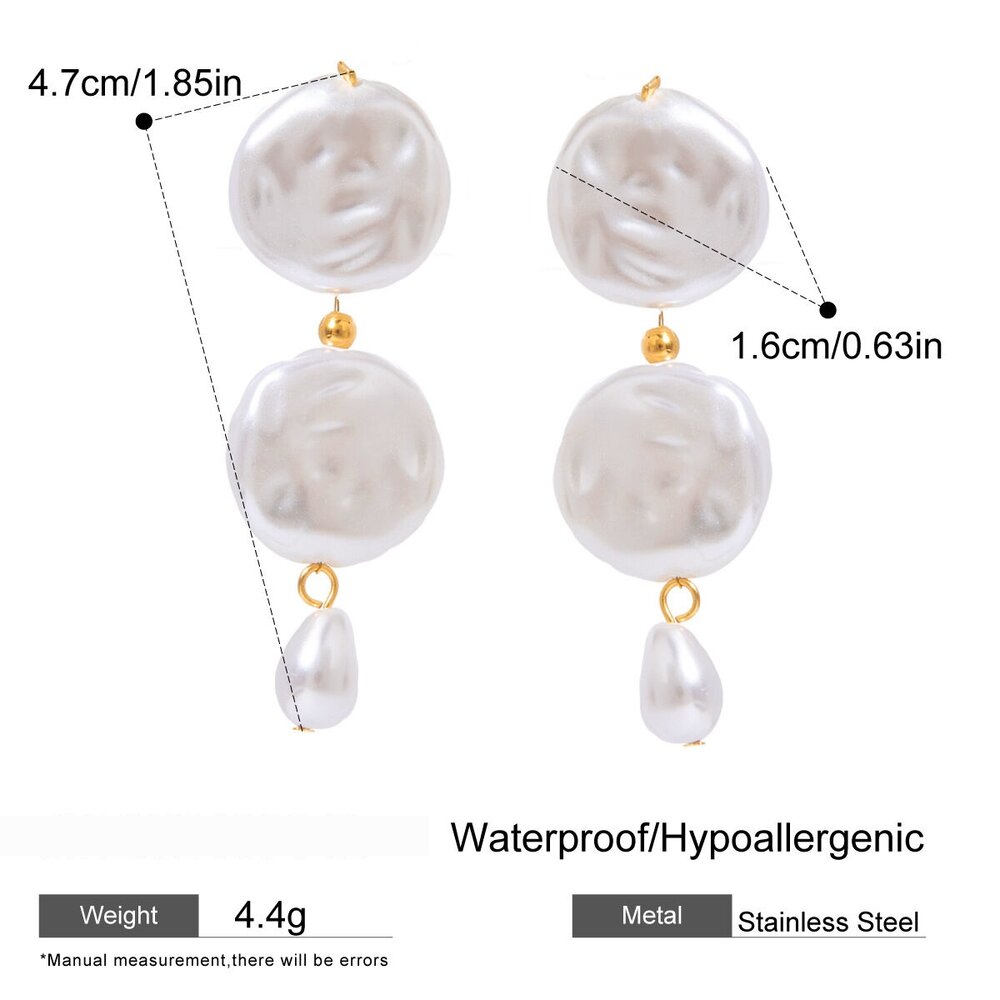 1 Pair Simple Series Elegant Geometric Stainless Steel Gold Plated Artificial Pearl Women Dangle Earrings Picture2