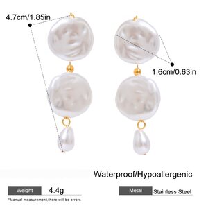 1 Pair Simple Series Elegant Geometric Stainless Steel Gold Plated Artificial Pearl Women Dangle Earrings h5 Picture2