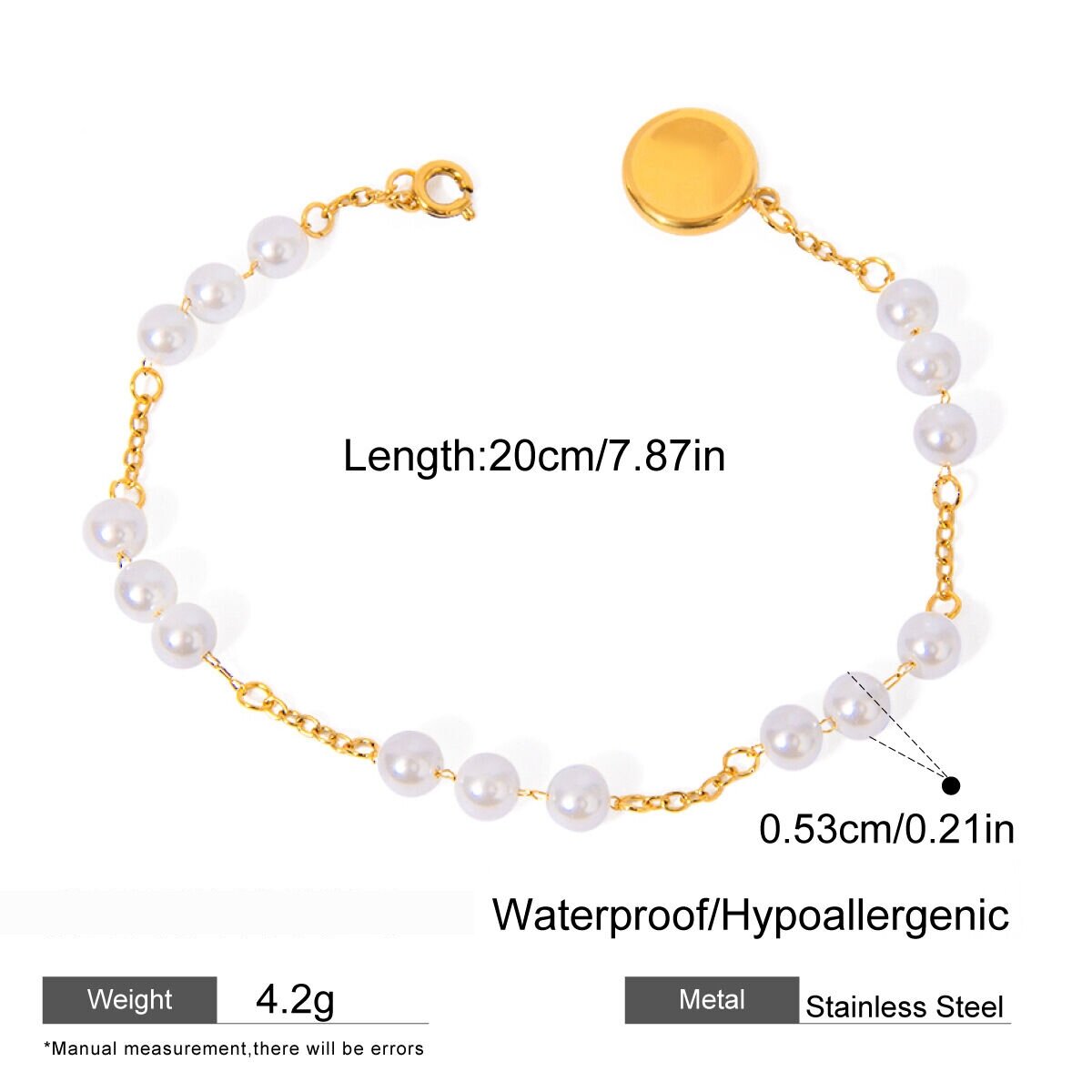 1 Stück Simple Series Sweet Beads Edelstahl 18 Karat Vergoldet Kunstperle Damen Perlenarmbänder Bild2