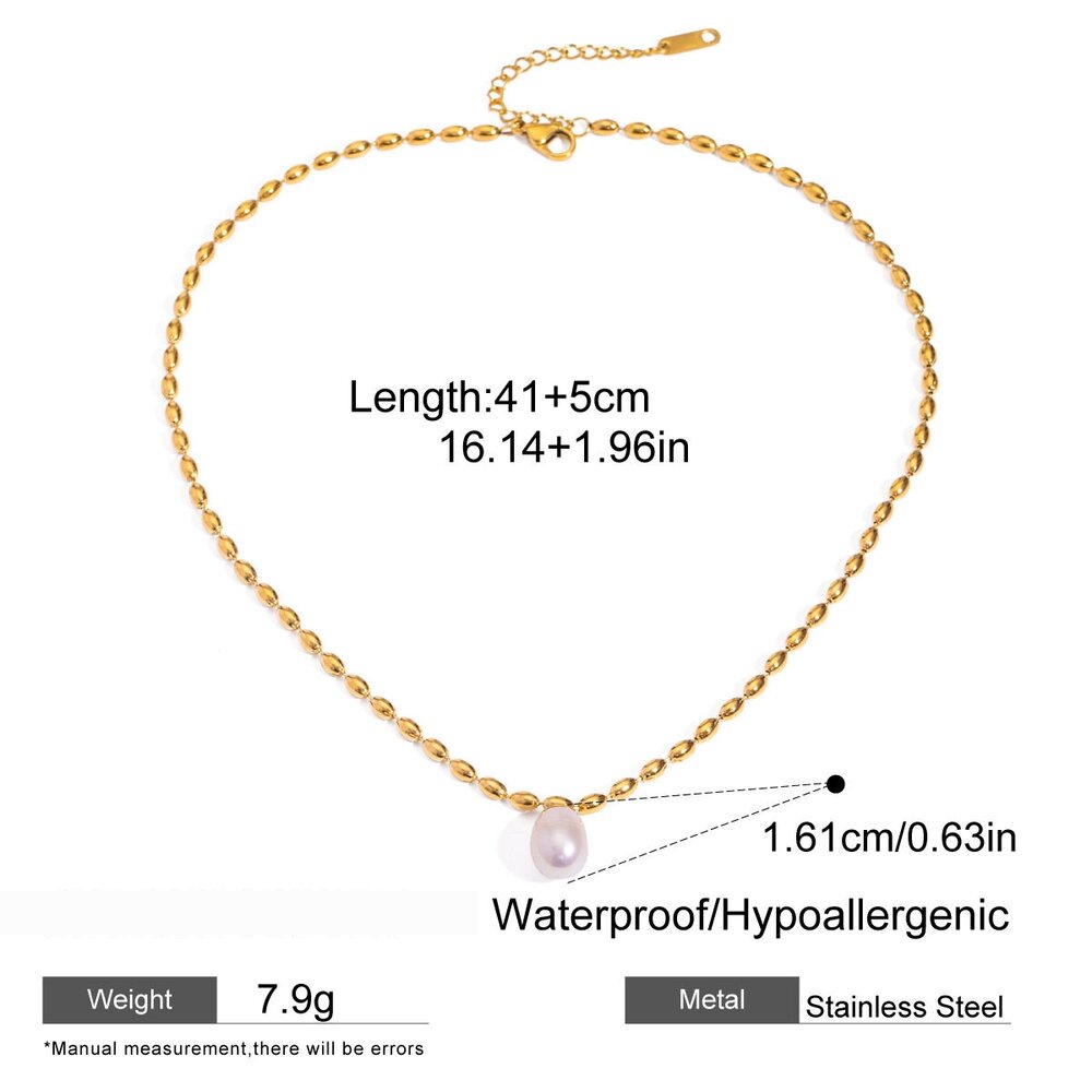 1 Piece Classic Series Retro Beads Stainless Steel Gold Plated Artificial Pearl Women Pendant Necklaces Picture2