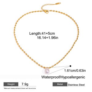 1 Piece Classic Series Retro Beads Stainless Steel Gold Plated Artificial Pearl Women Pendant Necklaces h5 Picture2