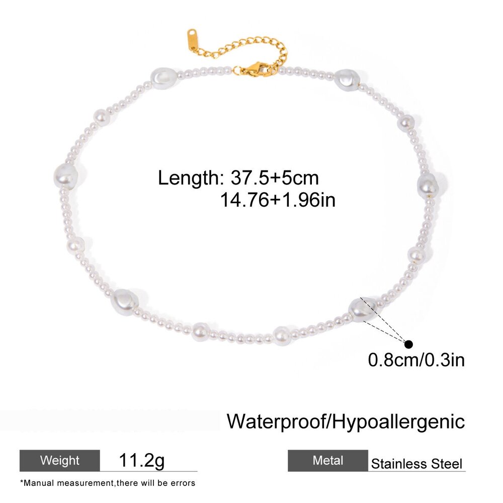 1 Piece Classic Series Retro Beads Stainless Steel Gold Plated Artificial Pearl Women Beaded Necklaces Picture2