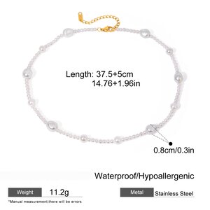 1 Piece Classic Series Retro Beads Stainless Steel Gold Plated Artificial Pearl Women Beaded Necklaces h5 Picture2