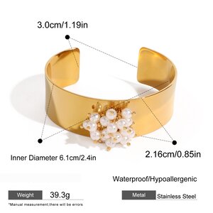 1 Piece Simple Series Retro Geometric Stainless Steel Gold Plated Artificial Pearl Women Bangles h5 Picture2