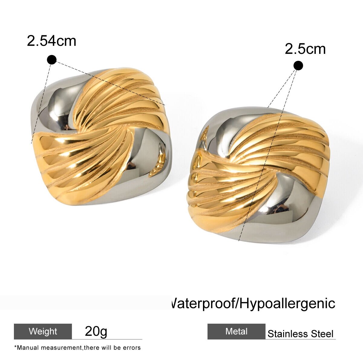 Stainless Steel And Silver Color Matching Square Thread Earrings  Light Luxury Unique High-End Titanium Steel Two-Color Earrings Picture2