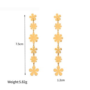 Gold Stainless Steel Small Daisy Long Asymmetrical Earrings Light Luxury Daisy Tassel Dangle Earrings h5