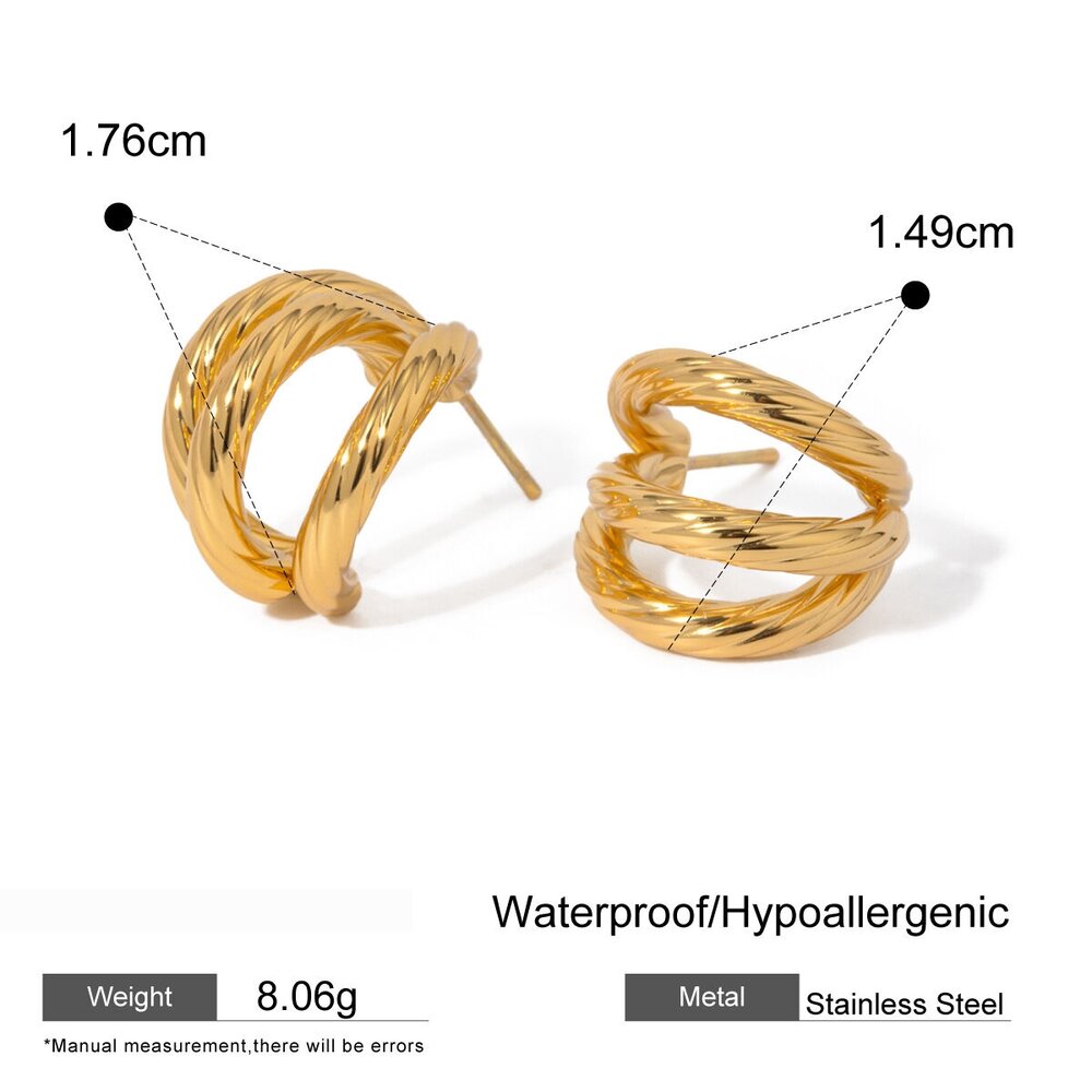 Stainless Steel Earrings Light Luxury Simple High-End Niche Three-Layer Threaded Titanium Steel C-Shaped Earrings Earrings Picture2