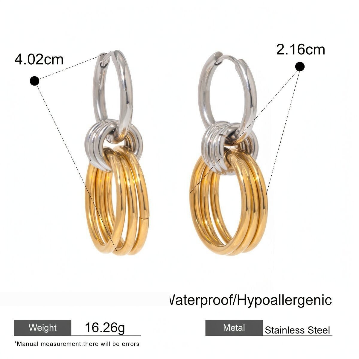  Gold Edelstahl Ohrringe Farbe Passender Polierter Stahlring Hängend Drei Goldringe Titan Stahl Ohrringe h5 Bild2