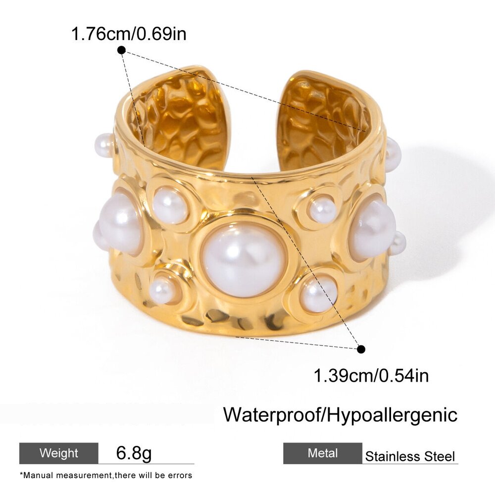 1 Pair Classic Series Retro Geometric Stainless Steel Gold Plated Artificial Pearl Women Adjustable Rings Picture2