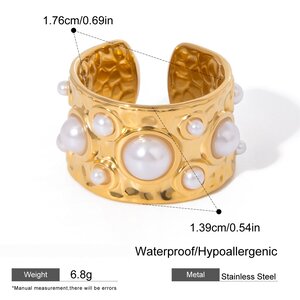 1 Pair Classic Series Retro Geometric Stainless Steel Gold Plated Artificial Pearl Women Adjustable Rings h5 Picture2