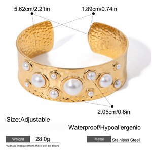 1 Piece Simple Series Retro Geometric Stainless Steel Gold Plated Artificial Pearl Women Bangles h5 Picture2