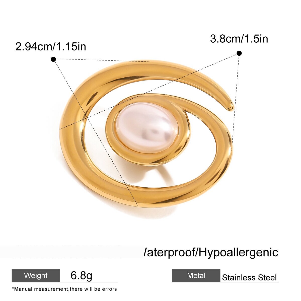 1 Paar Simple Series Klassische Geometrische Edelstahl 18 Karat Vergoldete Kunstperlen Damenbroschen h5 Bild2