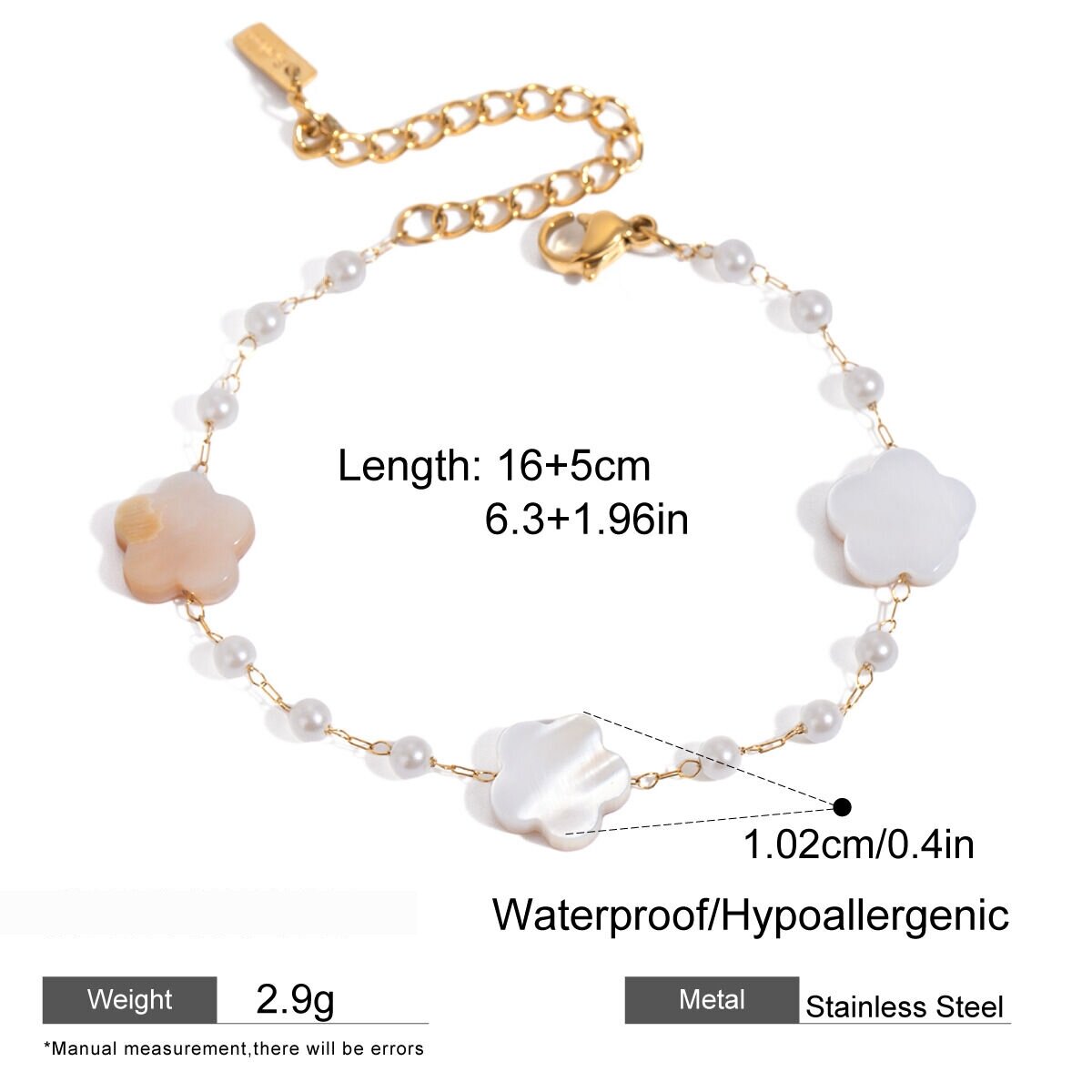 1 Stück Simple Series Sweet Flower Edelstahl 18 Karat Vergoldet Damen Perlenarmbänder Bild2