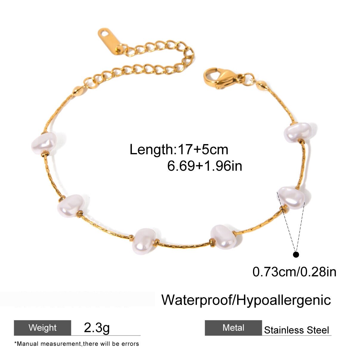 1 Piece Classic Series Elegant Geometric Stainless Steel  Gold Plated Artificial Pearl Women Chain Bracelets Picture2