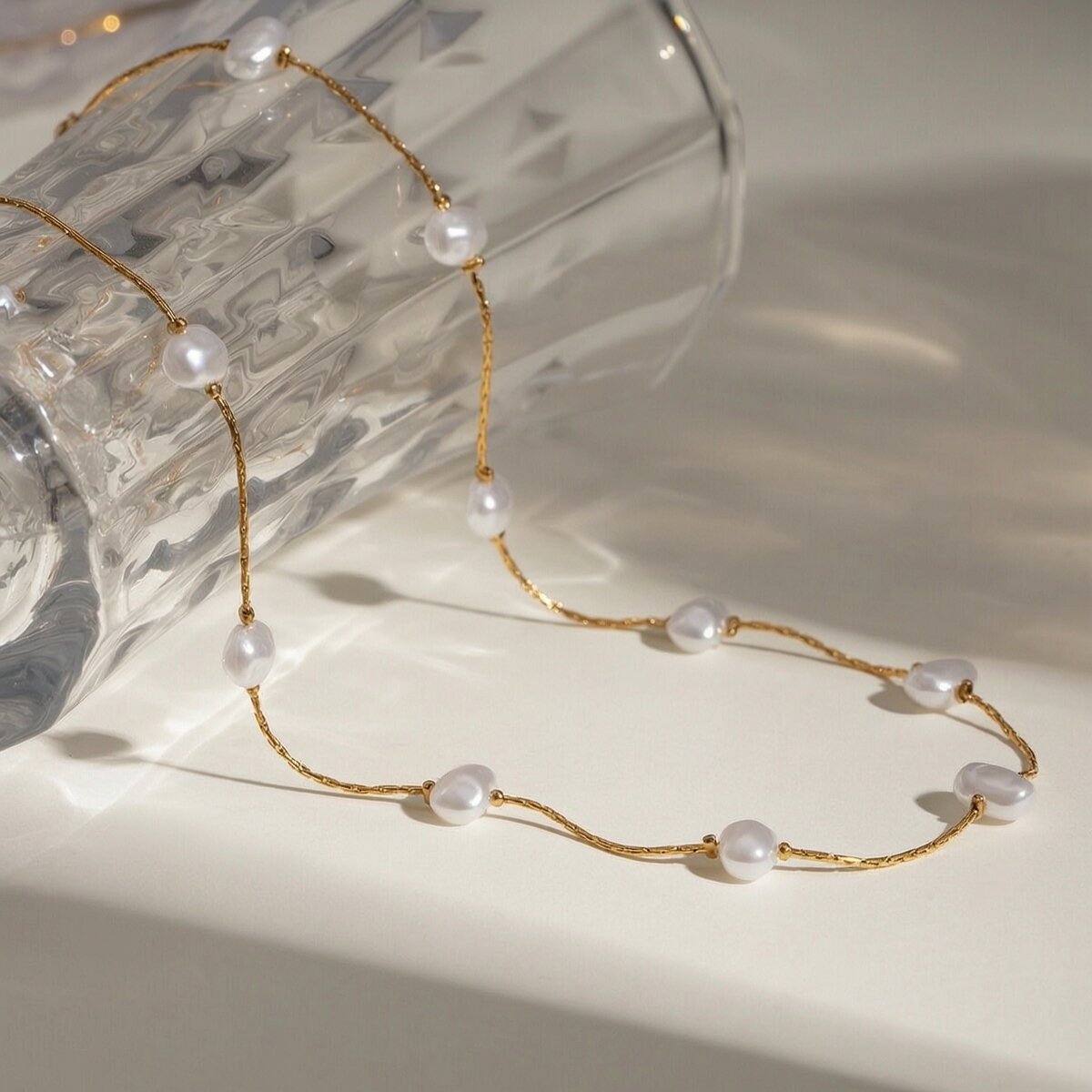 1 Piece Simple Series Sweet Geometric Stainless Steel  Gold Plated Artificial Pearl Women Chain Necklaces 