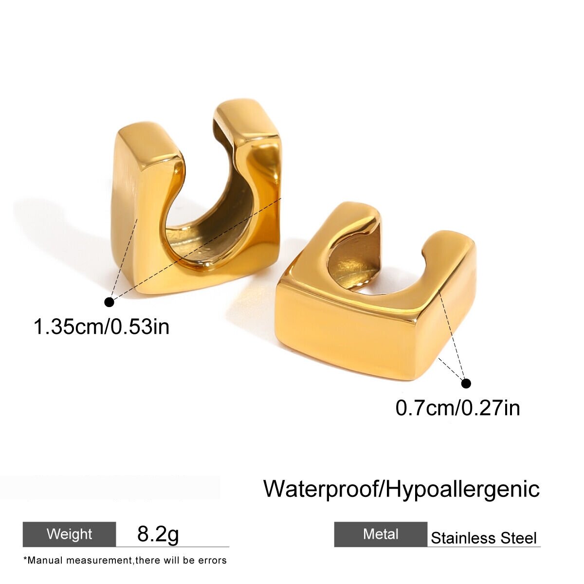 1 Pair Stainless Steel Waterproof Gold Color Ear Cuffs Picture2