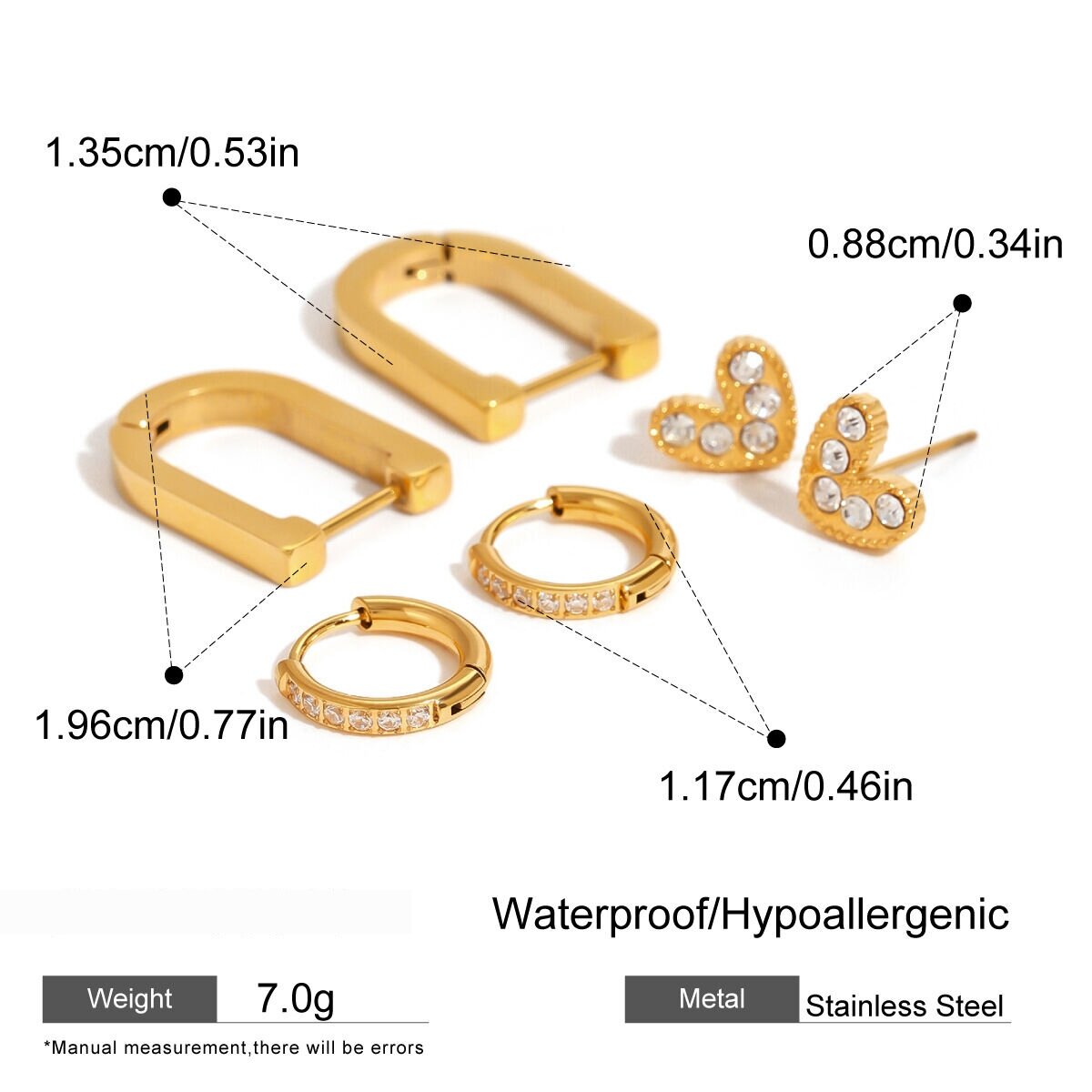 1 Set Simple Heart Stainless Steel Waterproof Gold Color Women's Earrings Set Picture2