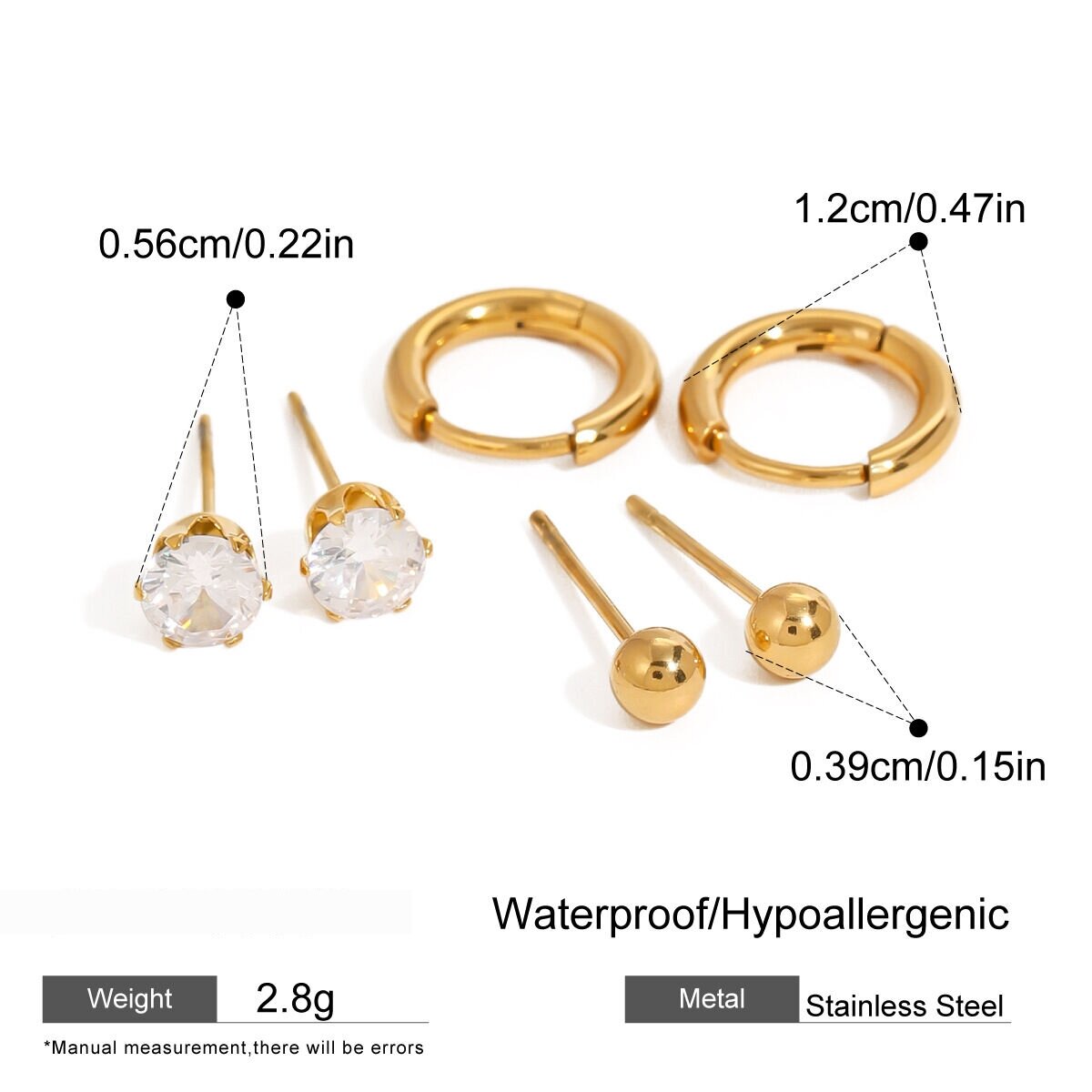 1 Set Simple Geometric Stainless Steel Waterproof Gold Color Zircon Women's Earrings Set h5 Picture2