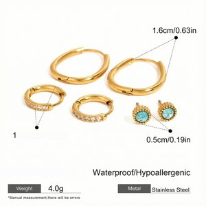 1 Pair Simple Series Sweet Geometric Stainless Steel Gold Plated Zircon Women Earrings Set h5 Picture2