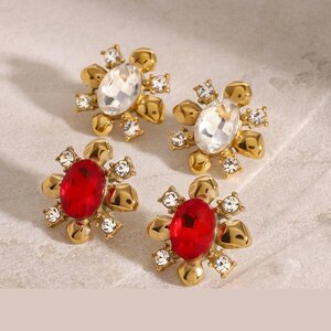 1 Pair Romantic Series Retro Flower Stainless Steel Gold Plated Zircon Women Stud Earrings h5