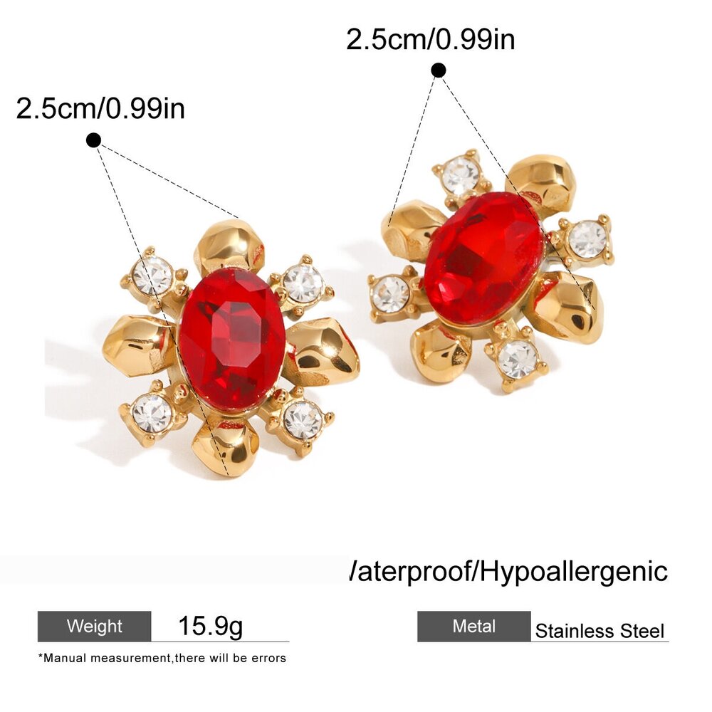 1 Pair Romantic Series Retro Flower Stainless Steel Gold Plated Zircon Women Stud Earrings Picture2
