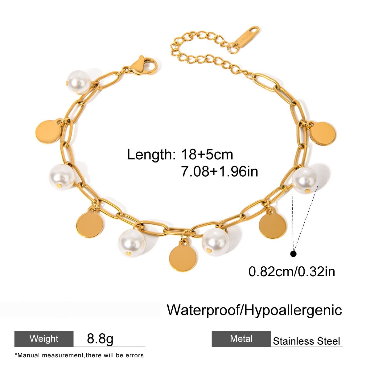 1 Piece Simple Series Sweet Geometric Stainless Steel  Gold Plated Artificial Pearl Women Charm Bracelets Picture2
