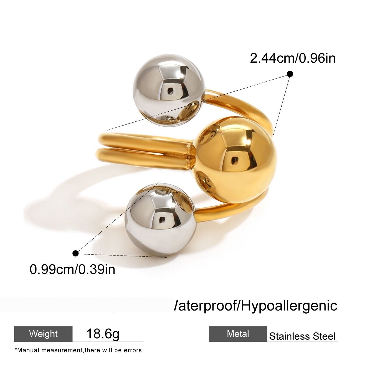 1 Piece Classic Geometric Stainless Steel Waterproof Gold Plated Women's Adjustable Rings Picture2