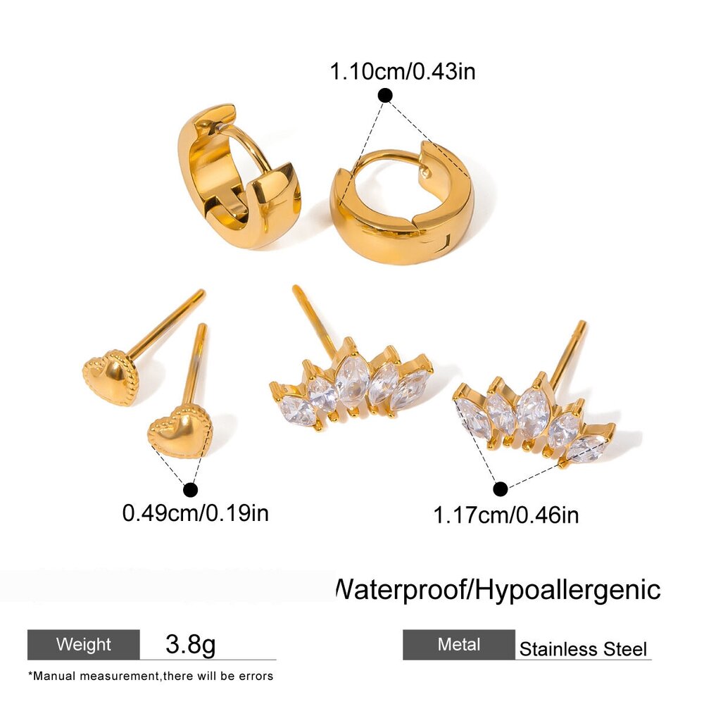 1 Set Sweet Heart Stainless Steel Waterproof Gold Plated Zircon Women's Earrings Set Picture2